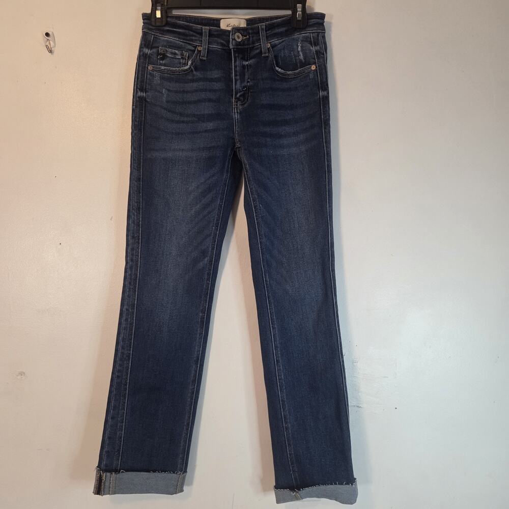 KanCan Jeans Womens 1/24 Blue Medium Wash Straight Leg Raw Hem Distressed